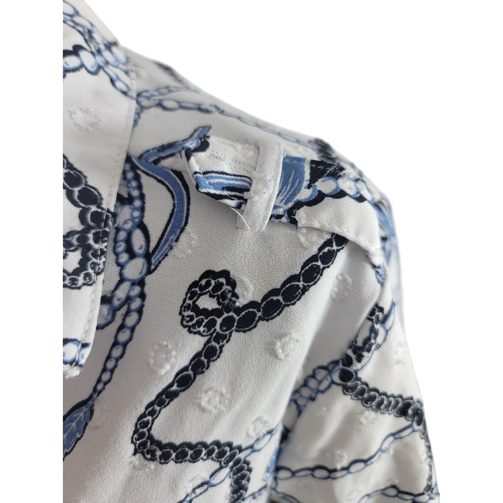 Adrienne Vittadini Womens White Blue Chain Bow Clip Dot Tunic Top Large VW340098 - Picture 4 of 7